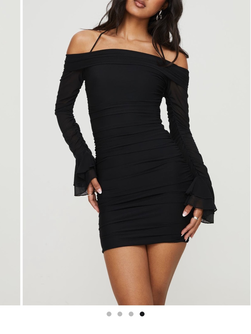 Princess Polly Black Off-Shoulder Ruched Mini Dress